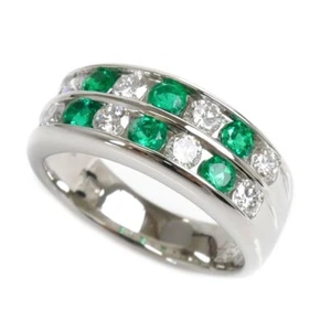 PT900 platinum ring emerald 0.47 ct diamond 0.57 size 12 8.9 g women Used - Picture 1 of 7