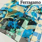 Salvatore Ferragamo Long Scarf Shawl Chiffon Flower Logo Silk 100 Stole 152x41cm