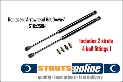 2 x NEW Tool Box Gas Struts Arrowhead Get Downs 510 x 250N Heavy duty 8mm shaft - image 1 of 2
