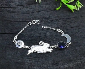 Amethyst Gemstone 925 Sterling Silver Handmade Jewelry Rabbit Bracelet Sz-7-8 - Picture 1 of 5