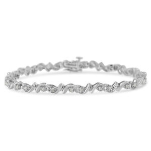 1/2 Carat Diamond Contoured Double Wave Link Bracelet in Sterling Silver 7"