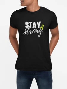 Stay Strong T Shirt Mental Health Anxiety Depression Awareness Lime Ribbon Tee - Picture 1 of 15