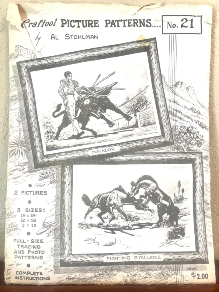 Craftool Picture Pattern No 21 Stohlman Matador Fighting Stallions 1973 Vintage - Image 1 of 1