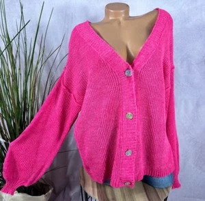 Oversize Strickjacke Mohairmix Cardigan Flauschig Weich One Size 36-42 PINK - Bild 1 von 6