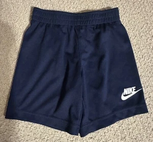 Nike~Navy Blue Mesh ATHLETIC SOCCER SHORTS~Boys Size 4 Gym Shorts White Swoosh - Picture 1 of 4