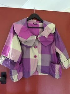 Fabulous Animale Faux-silk Plaid Statement Designer Jacket L - Picture 1 of 6