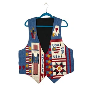 Vintage Patriotic American USA Quilted Vest Uncle Sam XL/1X 4th Of July Flag - Picture 1 of 9