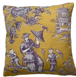 Mandarin Cushion Cover Manuel Canovas Toile Printed Cotton Fabric Square 16x16” - Picture 1 of 1