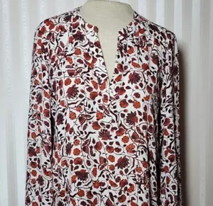 Adrianna Papell Womens Sz M Multi Floral Blouse V Neck Long Sleeves Tunic Top - Picture 1 of 9