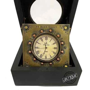 Vintage Wooden Desk Clock Office Retro Victorian Home Décor Brass Mother's Gift - Picture 1 of 4
