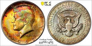 PCGS AU-53 RAINBOW TONING! 1965 KENNEDY HALF - Picture 1 of 1