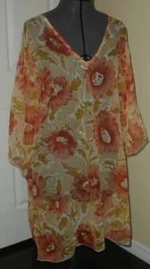 *INGEAR DAMEN SCHWIMMEN COVER-UP KLEID ONE SIZE FITS MOST ROST BLUMEN TRANSPARENT NEU MIT ETIKETT - Bild 1 von 2