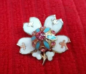 Coro Vintage Brosche Emaille rosa Strass Blumen signiert Schmuck ✞  - Bild 1 von 5