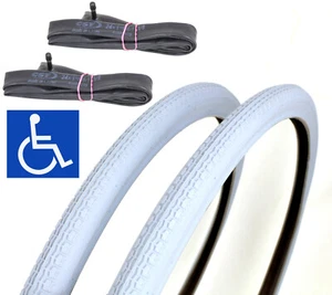 2x Standard Rollstuhl Reifen 24x1 3/8 grau ETRTO 37-540/41 mit 2 Schläuchen AV - Picture 1 of 3