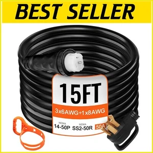Weather-Resistant 50 Amp Generator Power Cord - 15FT with Twist Lock Connectors - Picture 1 of 12