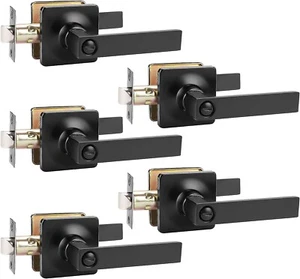 5 Pack Black Door Handle Interior Door Levers Privacy for Bedroom Bathroom Squar - Picture 1 of 8