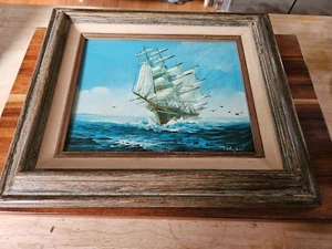 Vintage Oil On Canvas Clipper Ship Seascape Painting By Hewitt Jackson Framed - Picture 1 of 9