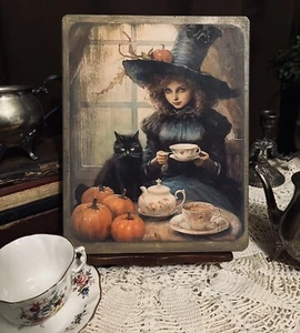 Witch Teatime, Spooky, Romantic Halloween, Handcrafted Wooden Sign - Picture 1 of 3