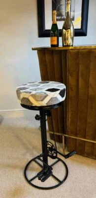 Bar / Kitchen Counter Stool - Grey Cowhide Leather - Bicycle Pedal Foot Rests - Image 1 of 4
