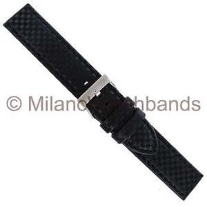 20mm Milano Carbon Fiber Black Same Color Stitch Padded Mens Watch Band 18470 - Picture 1 of 3