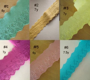 Borde de encaje de algodón de 6-8 yardas de 2,5" de ancho turquesa, verde, amarillo, rosa zhb22 - Imagen 1 de 7
