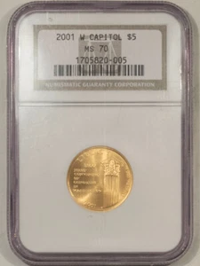 2001-W $5 CAPITOL VISITOR GOLD COMMEMORATIVE - NGC MS-70, PERFECT! - Picture 1 of 3