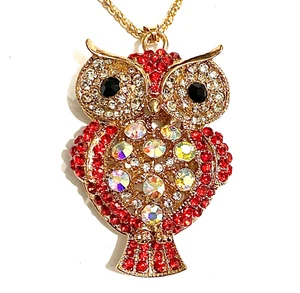 OWL RED CRYSTAL 3D NECKLACE 6 x 4cm + CHAIN BETSEY JOHNSON "NEW" AUZ SELLER B39 - Picture 1 of 4