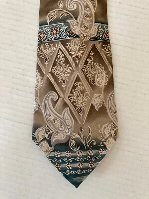 Stafford Executive Men's Necktie Tie Silk Green Beige White Tapestry Style - Image 1 of 4