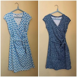LOT 2 DVF Diane Von Furstenberg Silk Jersey Faux Wrap Blue Dresses 4 XS - Picture 1 of 10