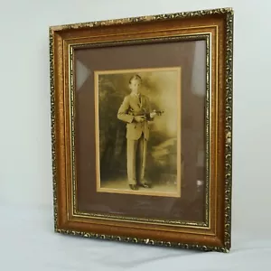 Antique Framed Sepia-Toned Portrait of Young Man Violin – Ornate Gold Wood Frame - Picture 1 of 14
