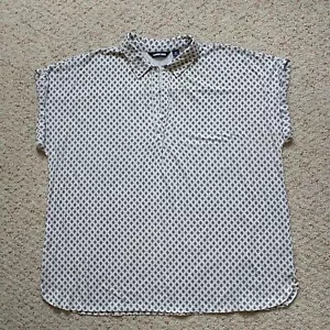 Lands End Polo Shirt Tunic Women 2X Plus White Geometric Short Sleeve Stretch - Picture 1 of 6
