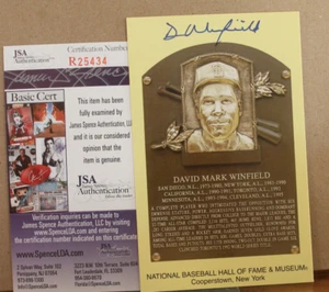 TARJETA POSTAL PLACA DORADA SALÓN DE LA FAMA "DAVE WINFIELD" (JSA) - Imagen 1 de 2