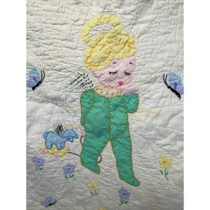Vintage 1930s Baby Quilt 35x45 – Embroidered Angel & Butterflies Handmade - Picture 1 of 12
