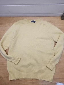 Vintage Scottish Shetland Wool Sweater Men Yellow Cable Knit Warm Size Large - Bild 1 von 3