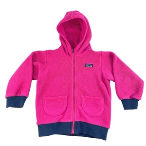 Patagonia Synchilla Kids Girls Pink Blue Fleece Hoodie Hooded Sweatshirt 3T - Picture 1 of 5