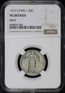 1917-S Type 1 Standing Liberty Quarter NGC VG Details Bent - Picture 1 of 2