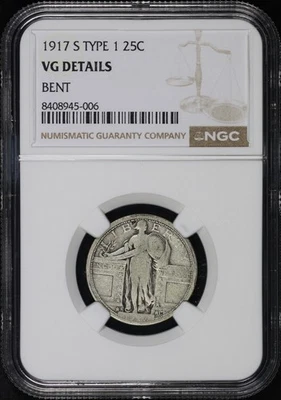 1917-S Type 1 Standing Liberty Quarter NGC VG Details Bent - Image 1 of 2