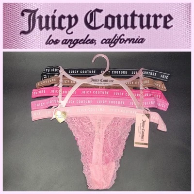Tanga de renda rosa pétala Juicy Couture rosa em pó pacote com 5 tamanho XL sexy feminina nova com etiquetas - Imagem 1 de 4