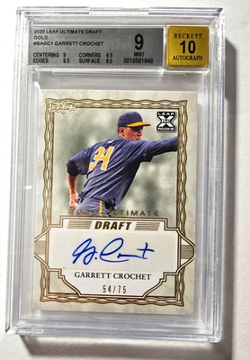 Garrett Crochet 2020 Leaf Ultimate Draft Gold RC Auto grade 9.0 Mint 54/75 - Image 1 of 2