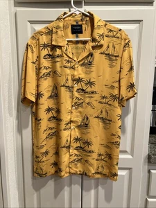 DENIM&FLOWER Ricky Singh Viscose Tropical Sailboats Palms Button Down Size L - Picture 1 of 8
