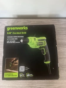 Greenworks 3/8’’ Corded Drill 3000RPM 6.5AMP Motor New Sealed W/ Box Tear - Picture 1 of 6