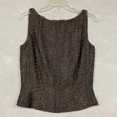 Top De Colección Para Mujer 6 Cuentas Adornado Marrón Sin Mangas Elegante Formal Cóctel Foto 1 de 4