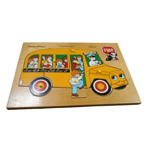 Fisher Price #515 School Bus Pick Up & Peek Puzzle Wooden 13 Pieces Vintage - Picture 1 of 8