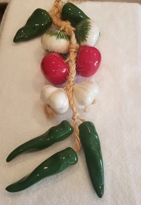 Decorative String Ceramic Vegetables (Chili Peppers, Onion, Tomatoes And Garlic) - Image 1 of 3