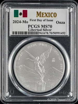 2024 Mexico Onza Silver Libertad .999 Silver 1oz Coin PCGS MS70 FDI - Image 1 of 2