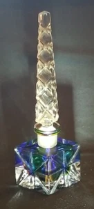 RARE Vtg Perfume Bottle Cut Crystal Glass Colored To Clear, Diamond Cut Spire - Picture 1 of 13