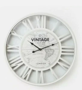 Large 60cm White Vintage World Map Wall Clock Retro Chic Home Decor Gift Lounge. - Picture 1 of 1