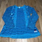 Naartjie Kids  Girls  Blue Long Sleeve Lace Floral Striped Top size XL 7