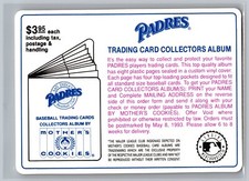 Collector's Album 1992 Mother's Cookies San Diego Padres Baseball Card PROMO