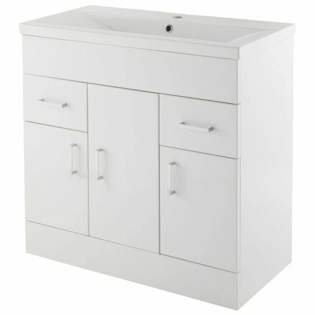 Nuie Eden 3-Door Floor Standing Vanity Unit & Basin 800mm Wide 1 Gloss White - VTMW800E